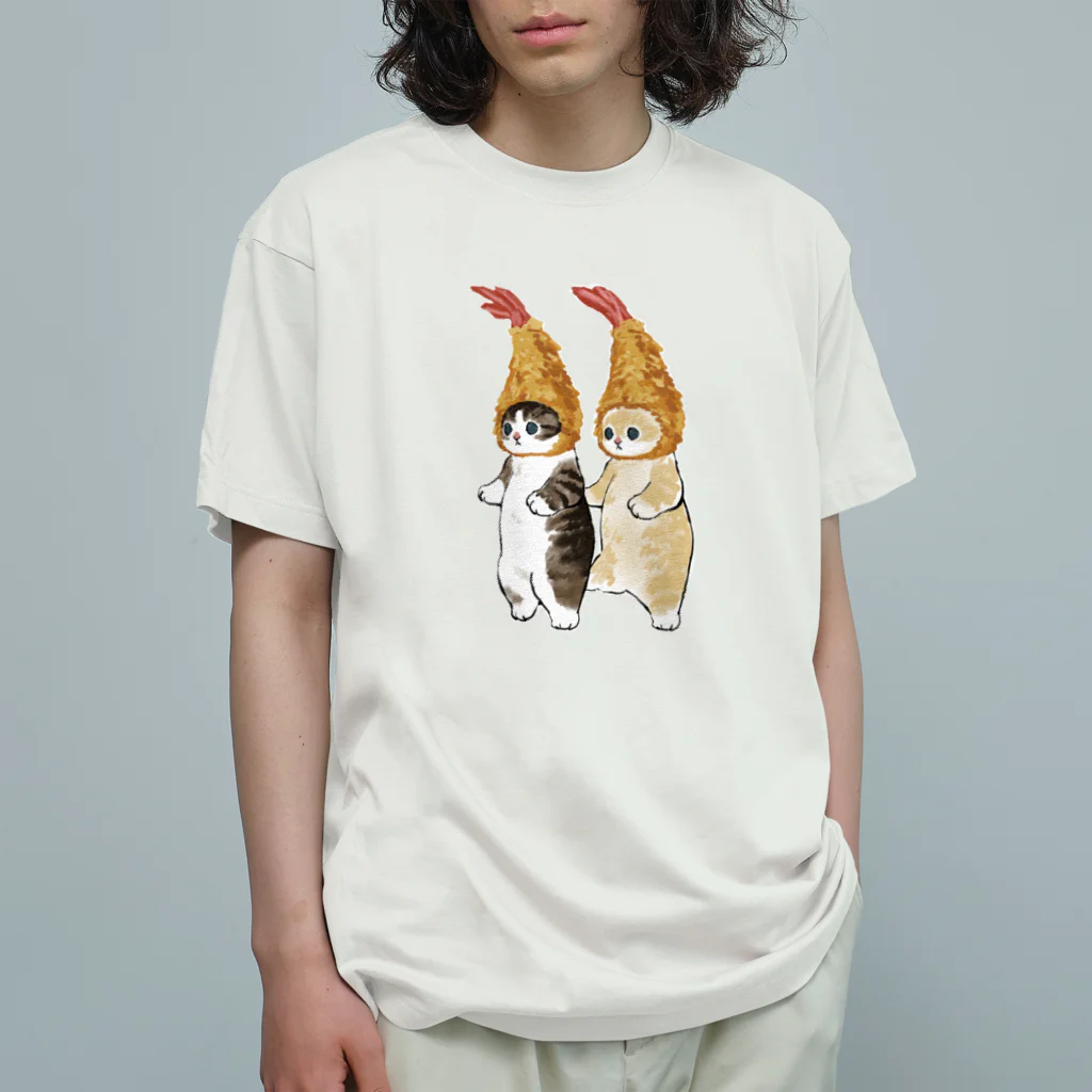 mofusandのダブルえび天にゃん オーガニックコットンTシャツ