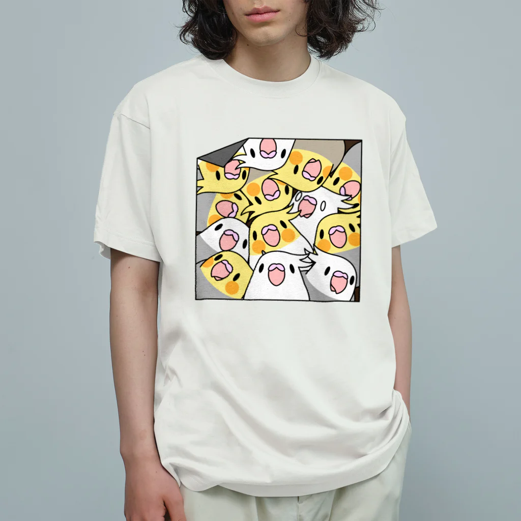 まめるりはことりの三密です！むちむちオカメインコさん【まめるりはことり】 オーガニックコットンTシャツ