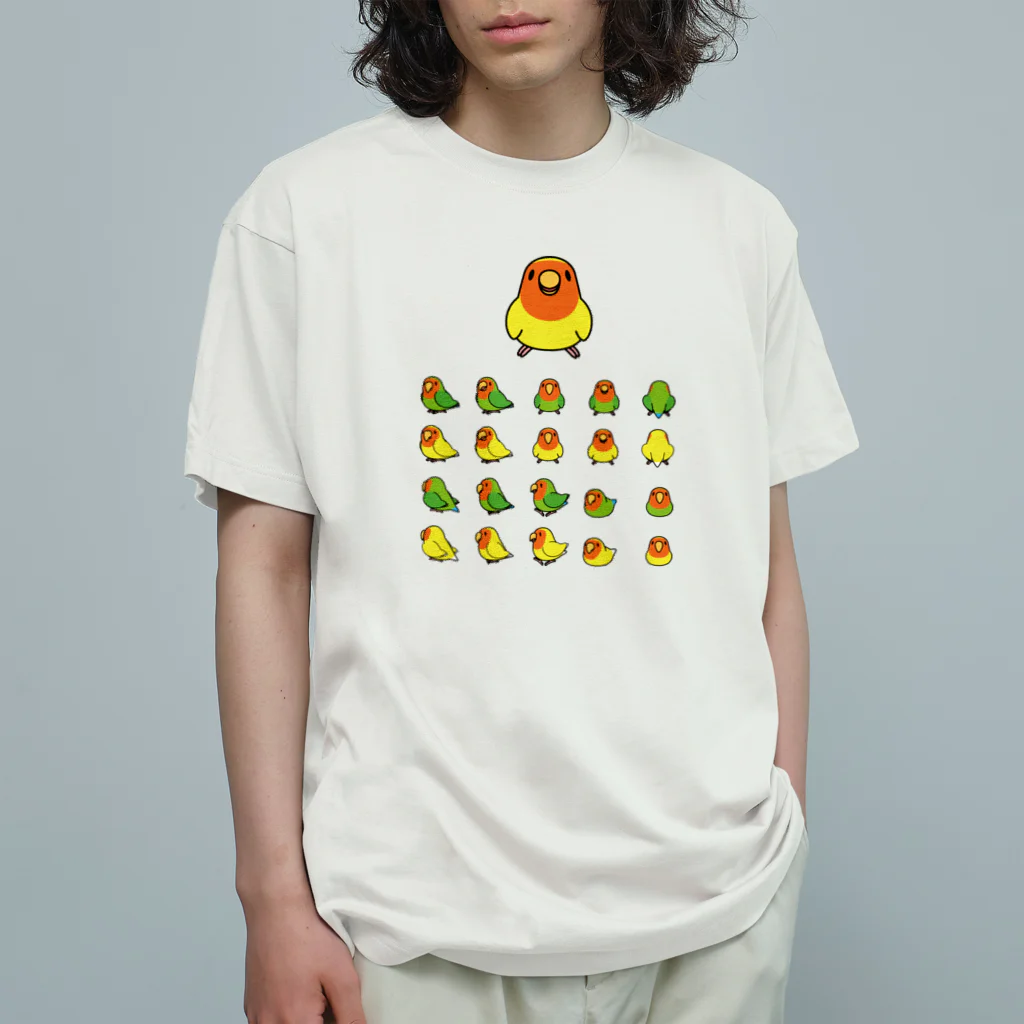 まめるりはことりの整列コザクラインコ隊【まめるりはことり】 オーガニックコットンTシャツ