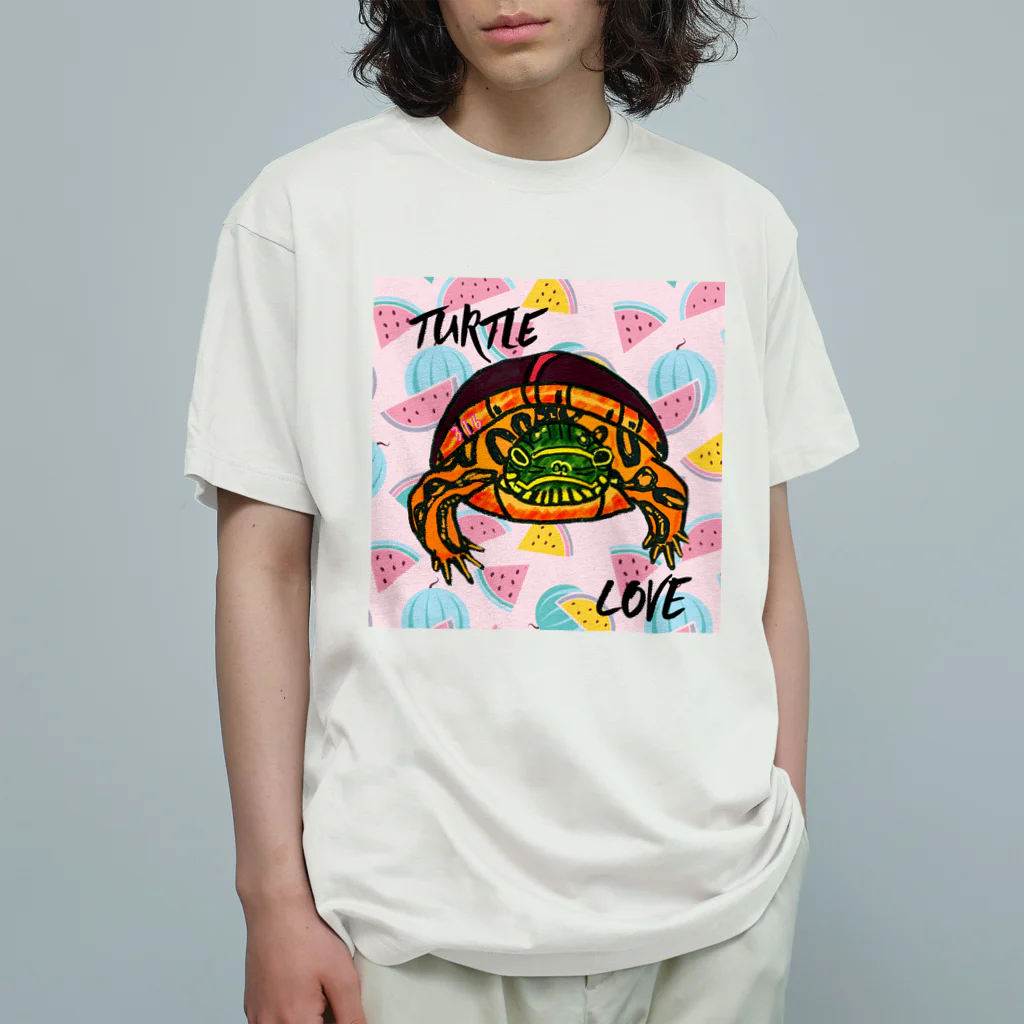 316(MIHIRO)のアカセスジガメちゃん カラフル Organic Cotton T-Shirt