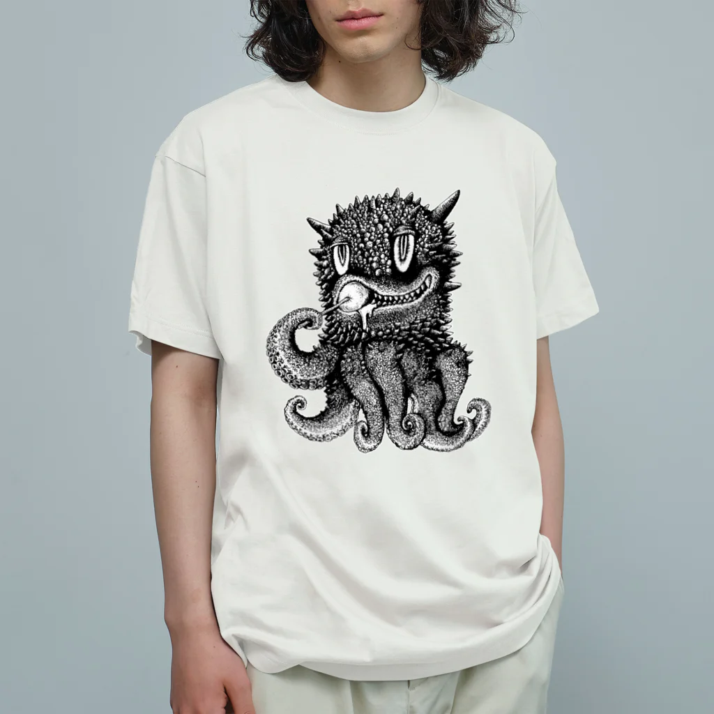  Dark blancoのタコモンスター オーガニックコットンTシャツ