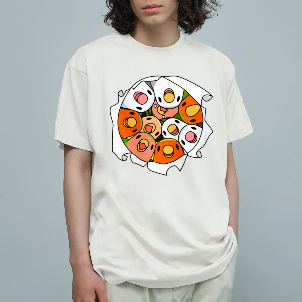 まめるりはことりの三密です！むちむちコザクラインコさん【まめるりはことり】 オーガニックコットンTシャツ