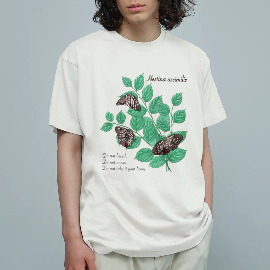 kitaooji shop SUZURI店のアカボシゴマダラとエノキ オーガニックコットンTシャツ