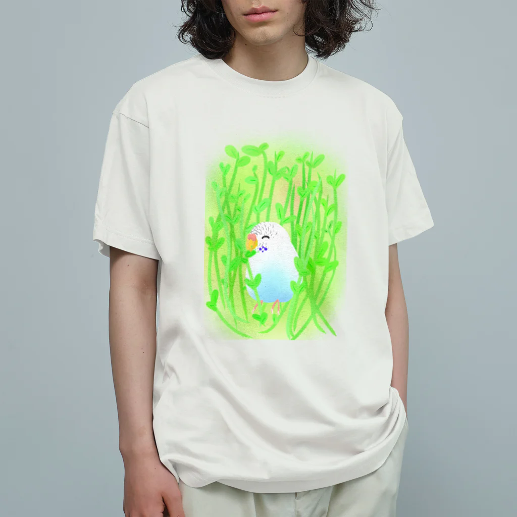 Lily bird（リリーバード）の豆苗まみれのセキセイちゃん オーガニックコットンTシャツ