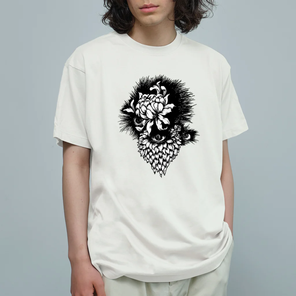 ンコストア(N’ko)の目と花の咲き オーガニックコットンTシャツ