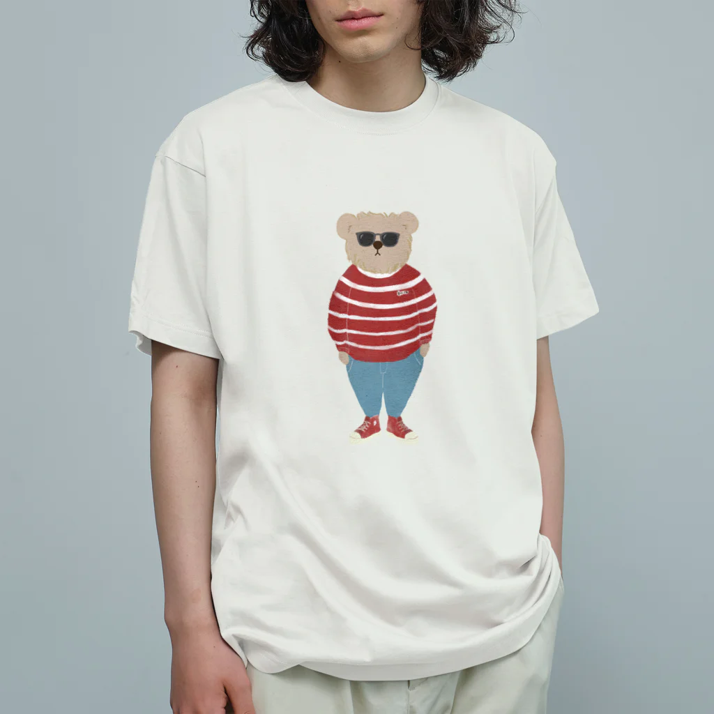 papiko くまさんの洋服を着てお出かけするクマさん　あか　シンプル Organic Cotton T-Shirt