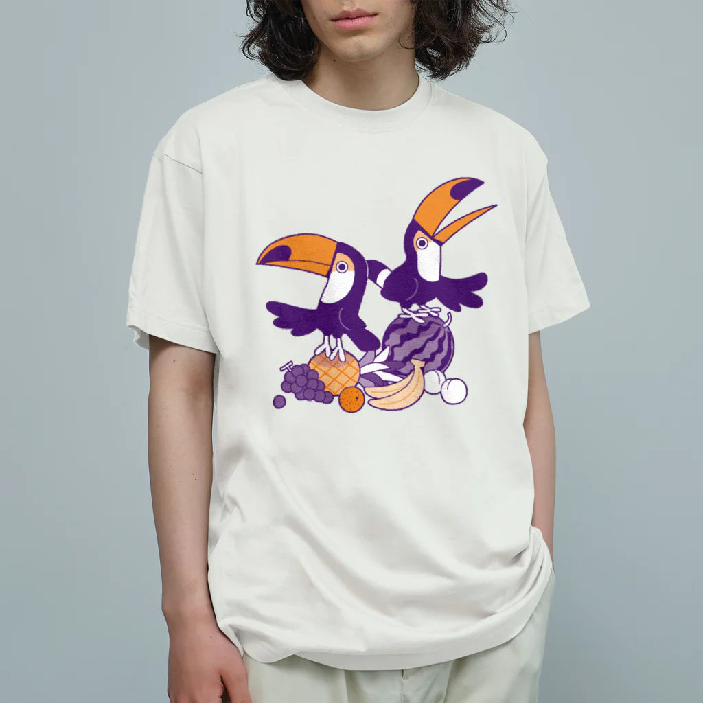 Sugarfrostのフルーツとオオハシ Organic Cotton T-Shirt