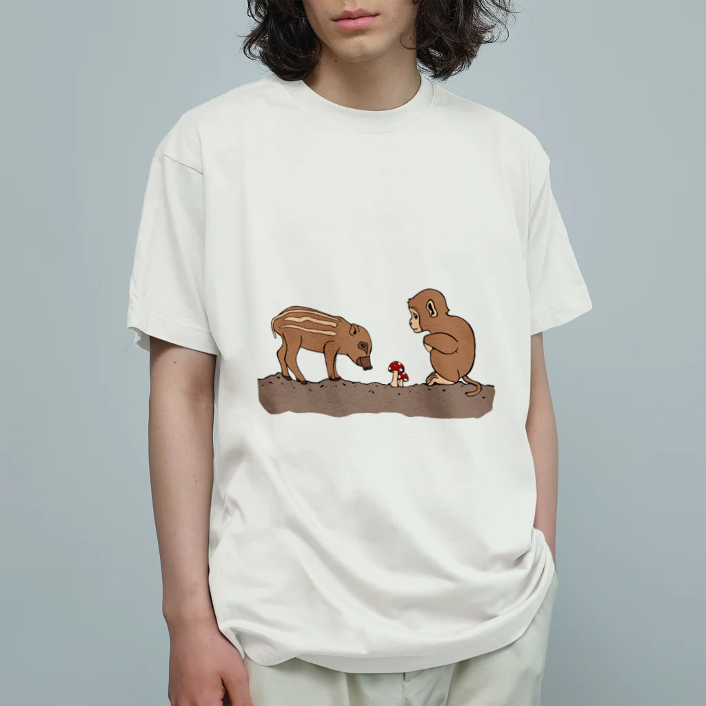 prunelleの小猿と瓜坊ときのこ Organic Cotton T-Shirt