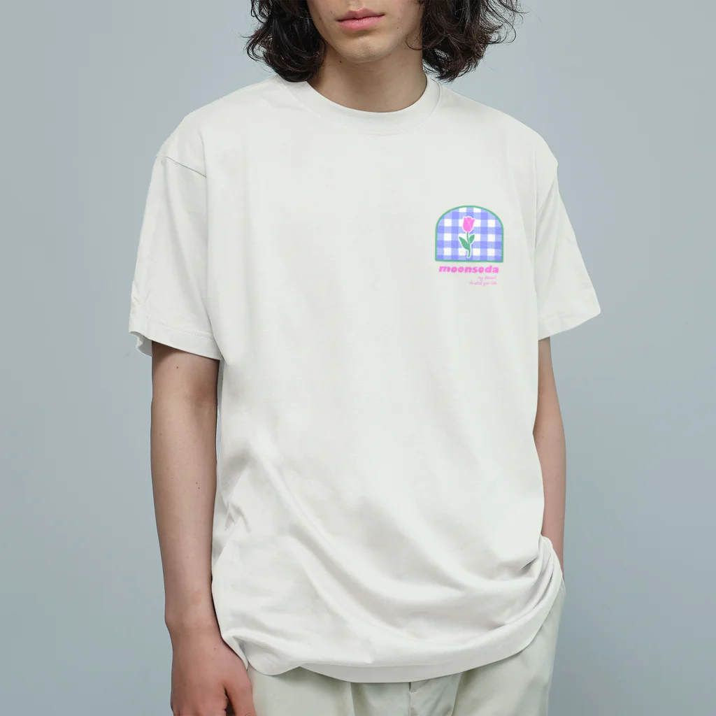 moonsodaのtulip×check オーガニックコットンTシャツ