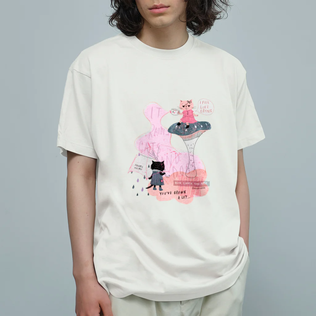 wokasinaiwoの土砂降りハート（ピンク） オーガニックコットンTシャツ