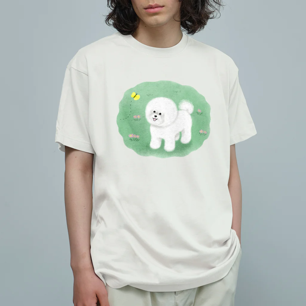 chippokeのビションフリーゼとチョウチョ オーガニックコットンTシャツ