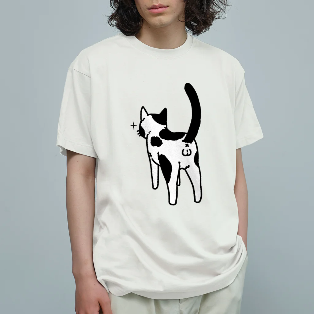 Riotoのねこけつω（ぶち猫） オーガニックコットンTシャツ