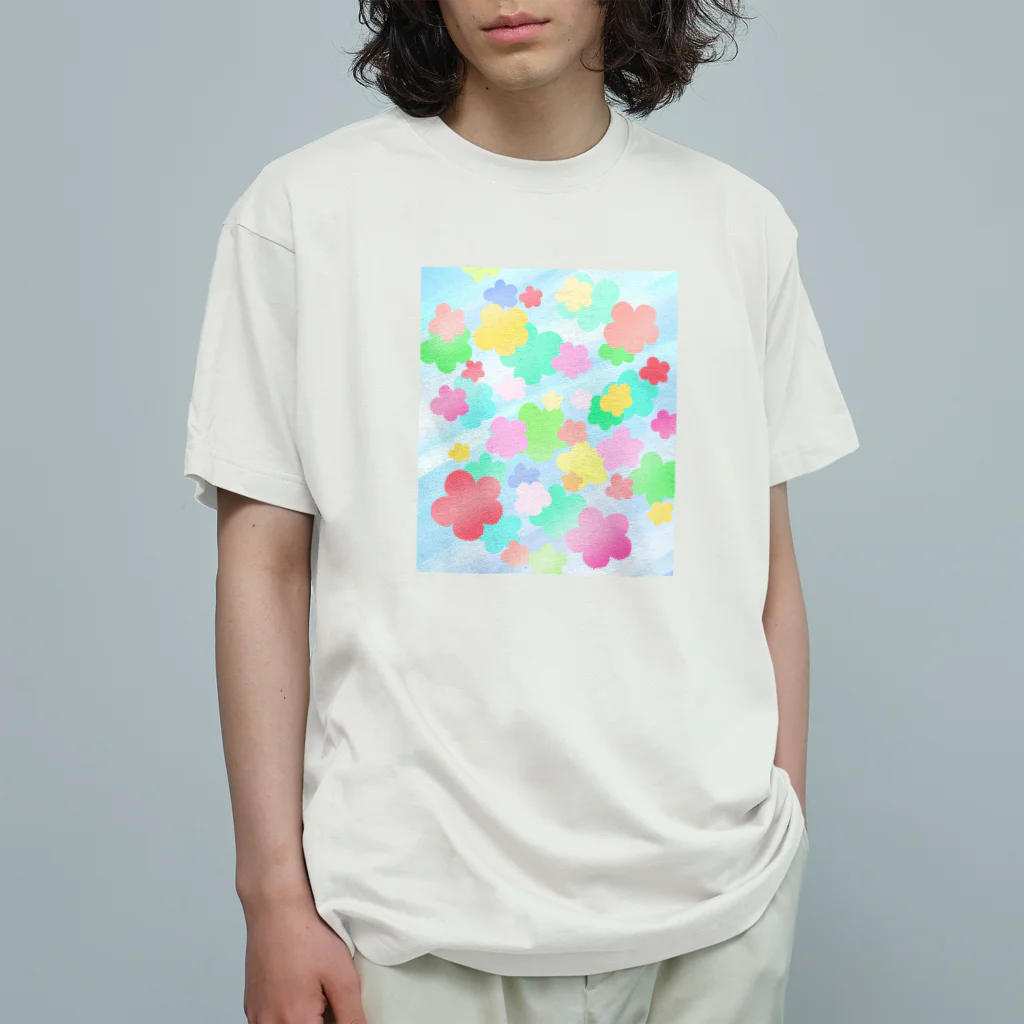 まいにち大変だけどほのぼのって大事のクリスタルフラワー(花柄） Organic Cotton T-Shirt