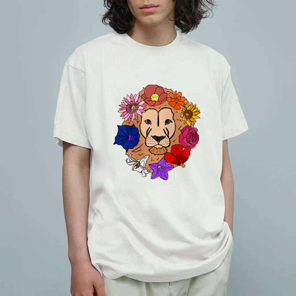 prunelleのフラワーライオン Organic Cotton T-Shirt