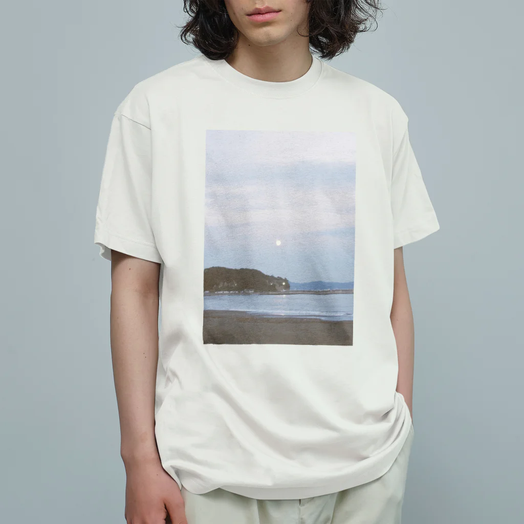 Nagomi Angel Healingの江ノ島海岸と満月 オーガニックコットンTシャツ