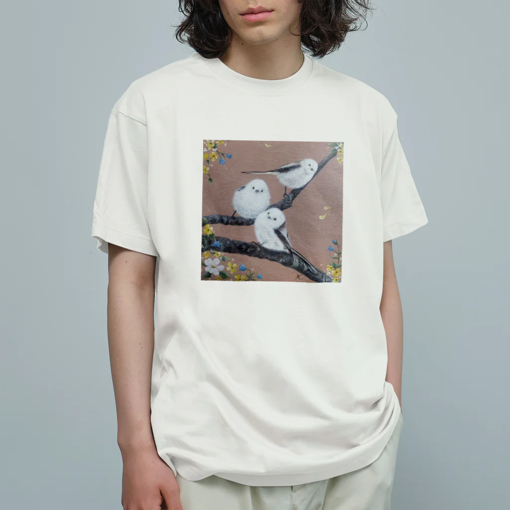 crystal-koaraのふわふわシマエナガトリオ オーガニックコットンTシャツ