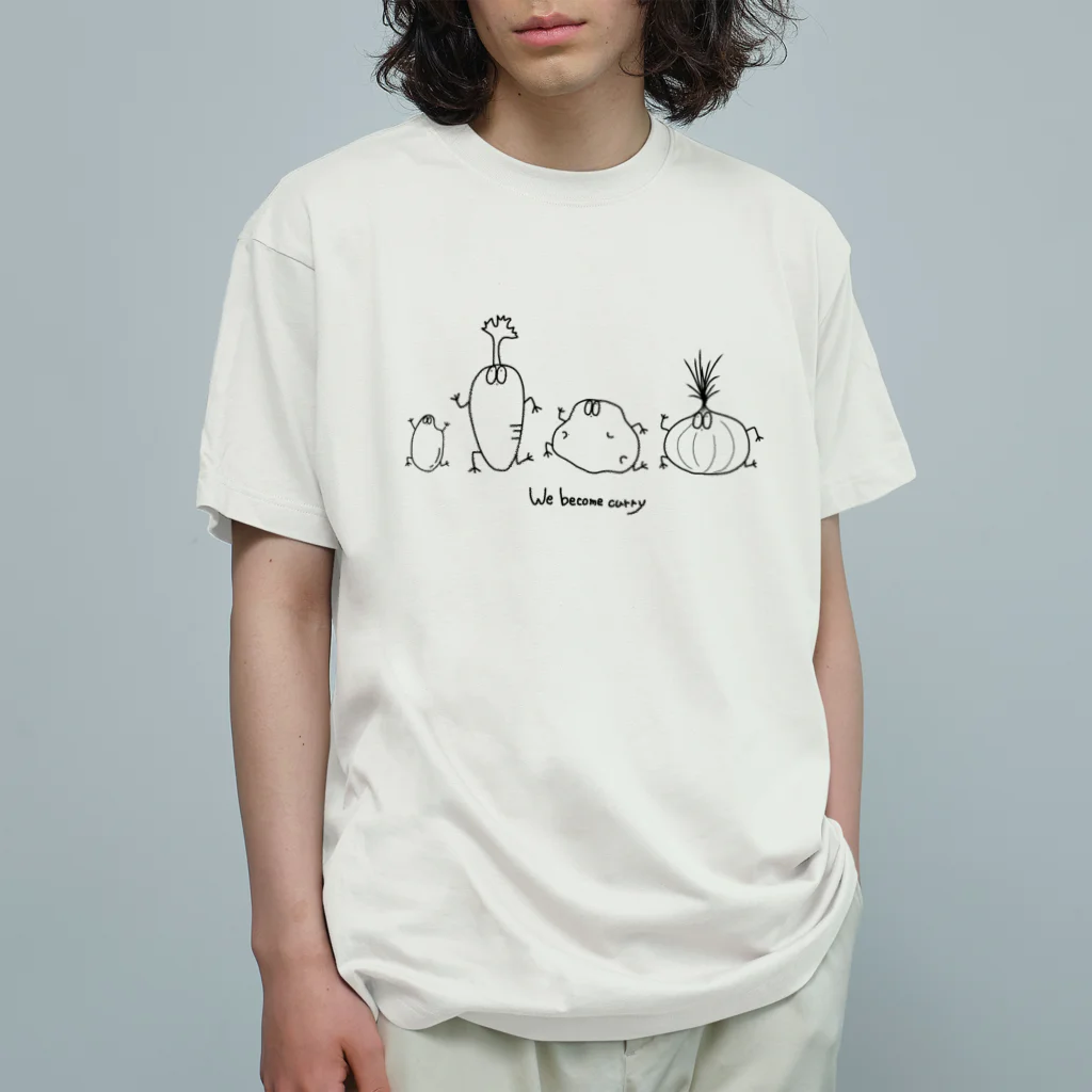 わたわたぽぽぽのWe are curry（黒線） Organic Cotton T-Shirt