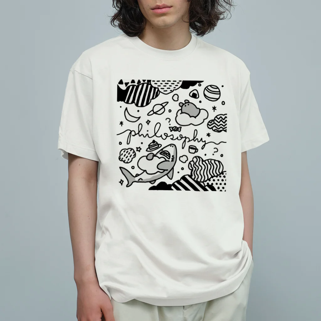 サメとメンダコ[namelessmm2]の(black)サメとメンダコふぃろそふぃー Organic Cotton T-Shirt