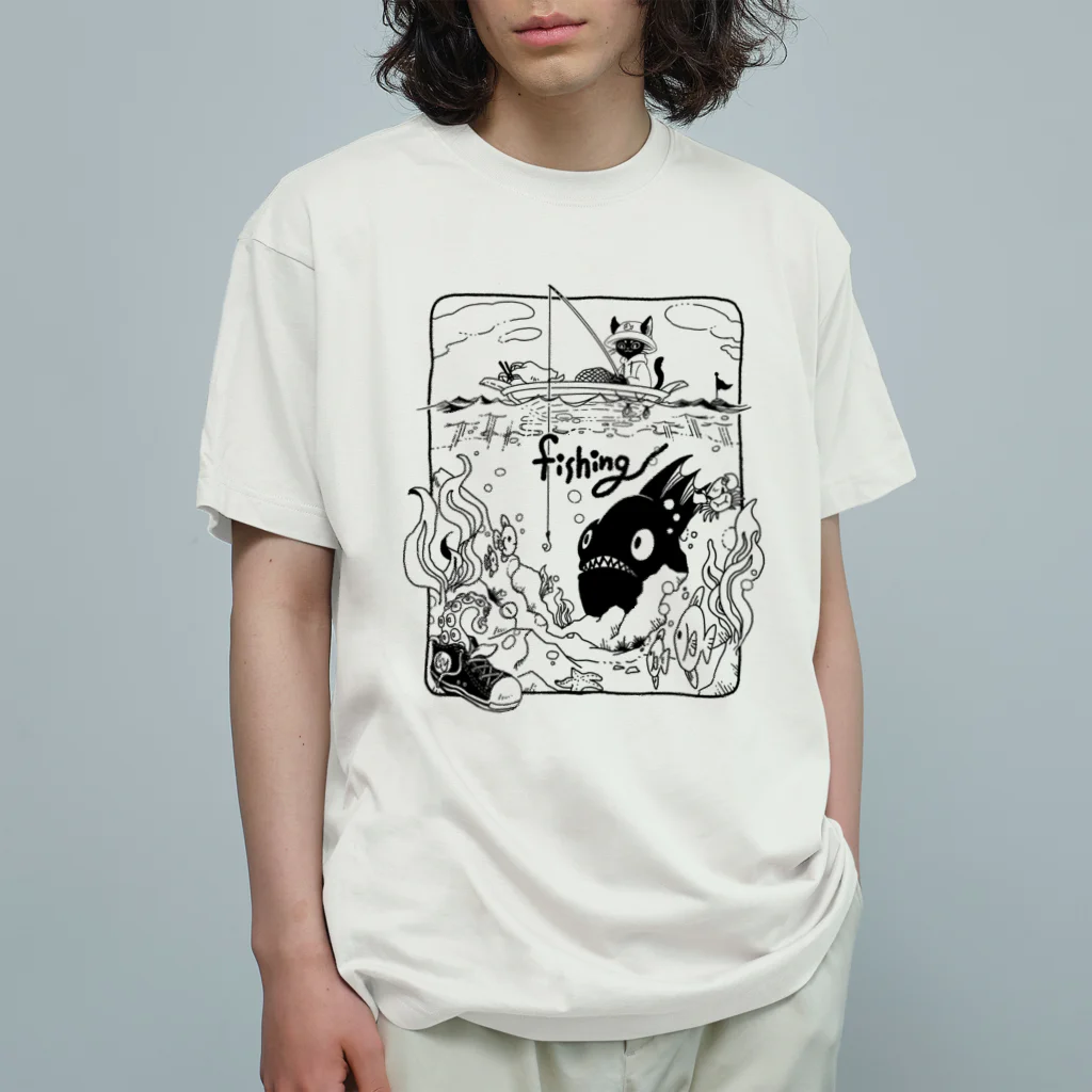 Wooperの魚釣り オーガニックコットンTシャツ