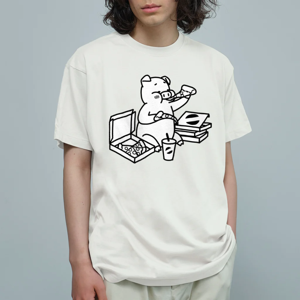 ichomaeのピザを食べるブタ オーガニックコットンTシャツ