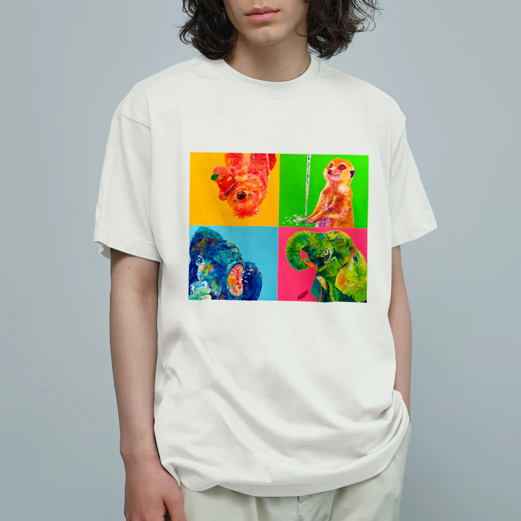 MOCCHIのカラフルショップのカラフルアニマルTシャツ🌈 유기농 코튼 티셔츠