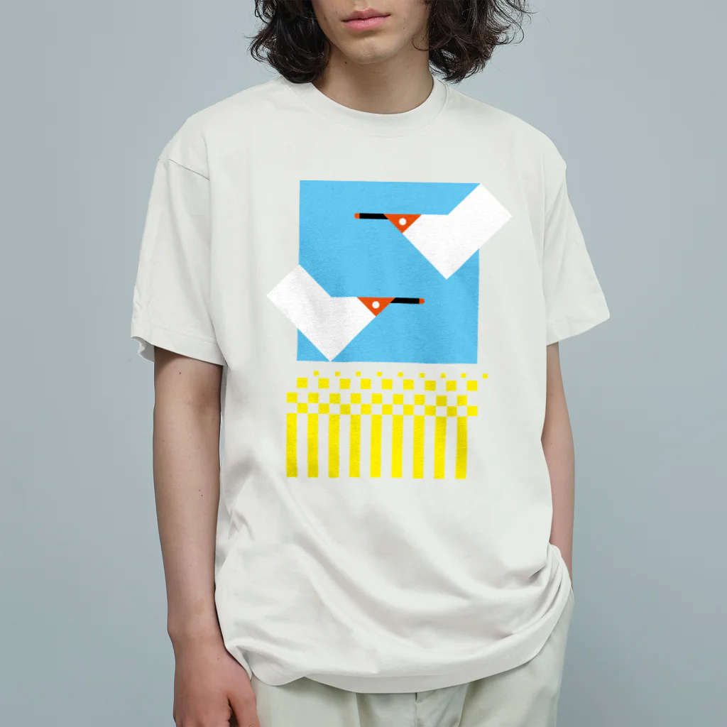 inae-doの青空・トキ・稲 オーガニックコットンTシャツ