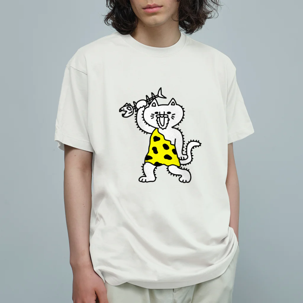 モリチエコのにゃんザピテクス　単体　原始猫 Organic Cotton T-Shirt