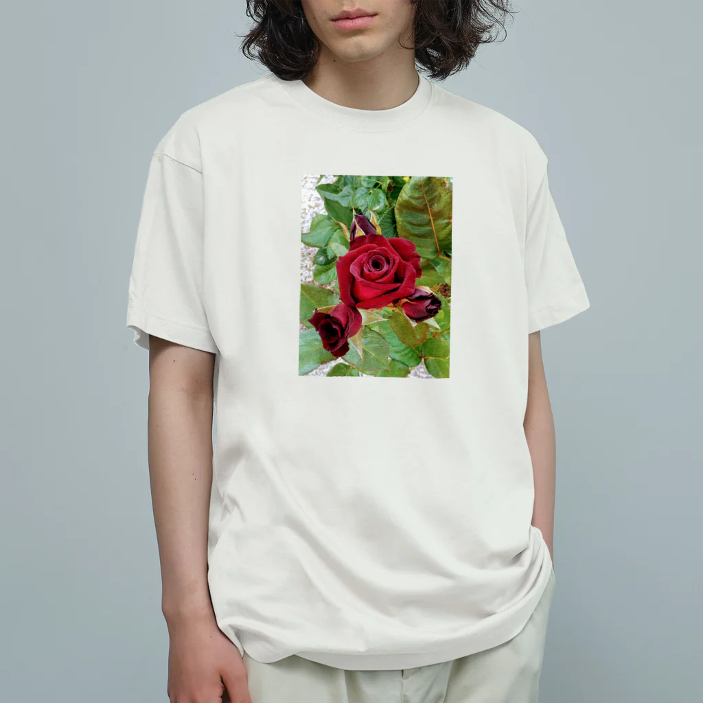 猫のhananyanの薔薇が咲いた～薔薇が咲いた～真っ赤な薔薇が～♩ Organic Cotton T-Shirt