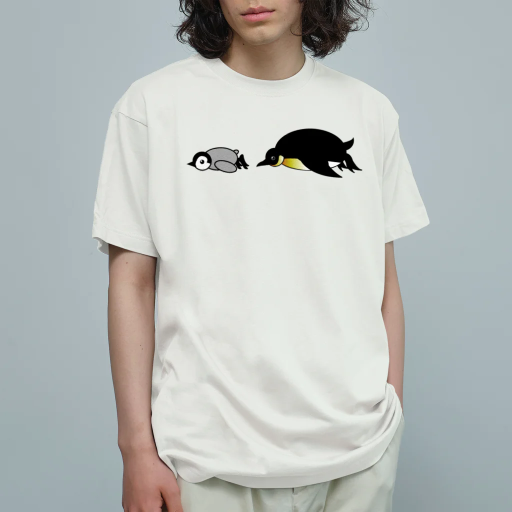 ゴロニャーのダサT屋さんの滑るペンギンの親子　ボールヘッズ オーガニックコットンTシャツ