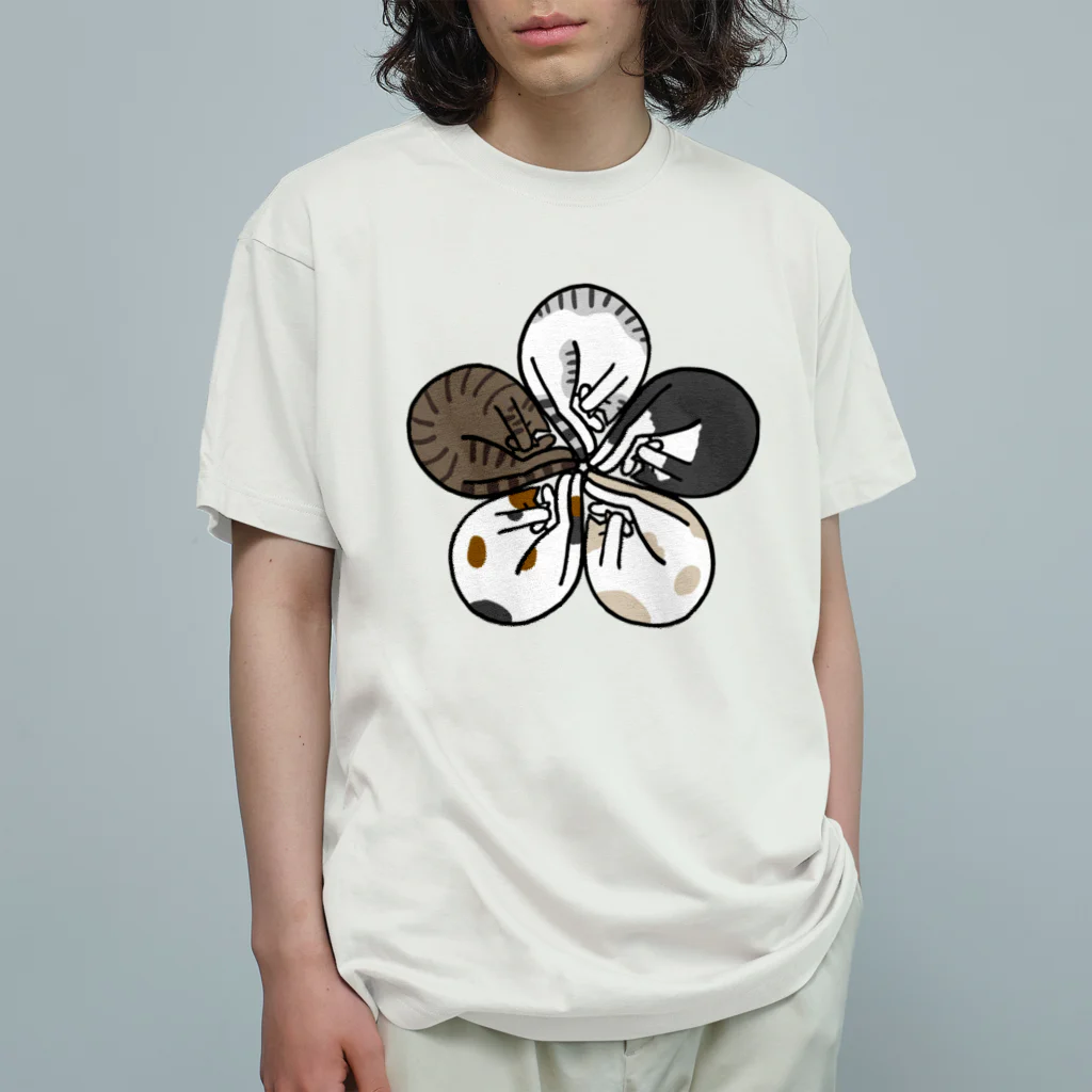 梅咲イラストワークの眠り猫の花紋（背景なし） Organic Cotton T-Shirt