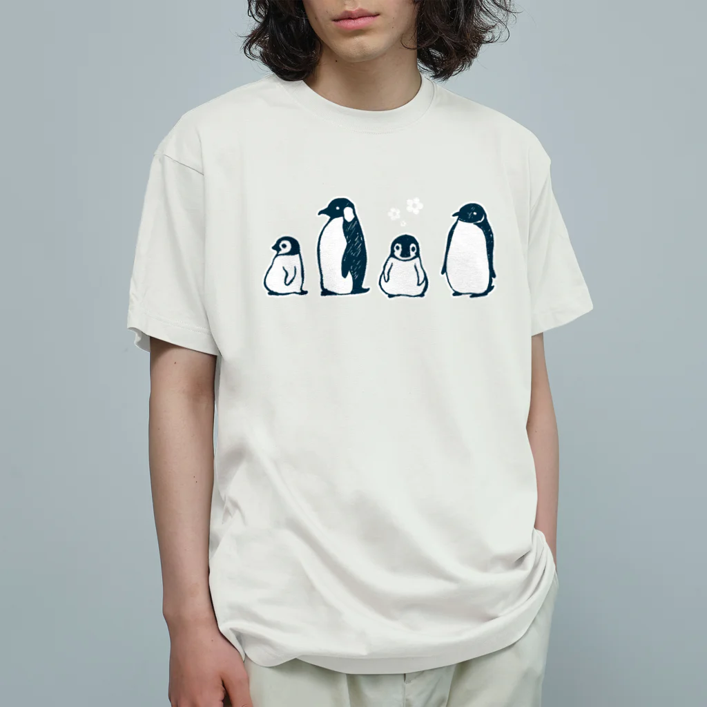 かわずやのぺんぎんのおやこ（線画） Organic Cotton T-Shirt