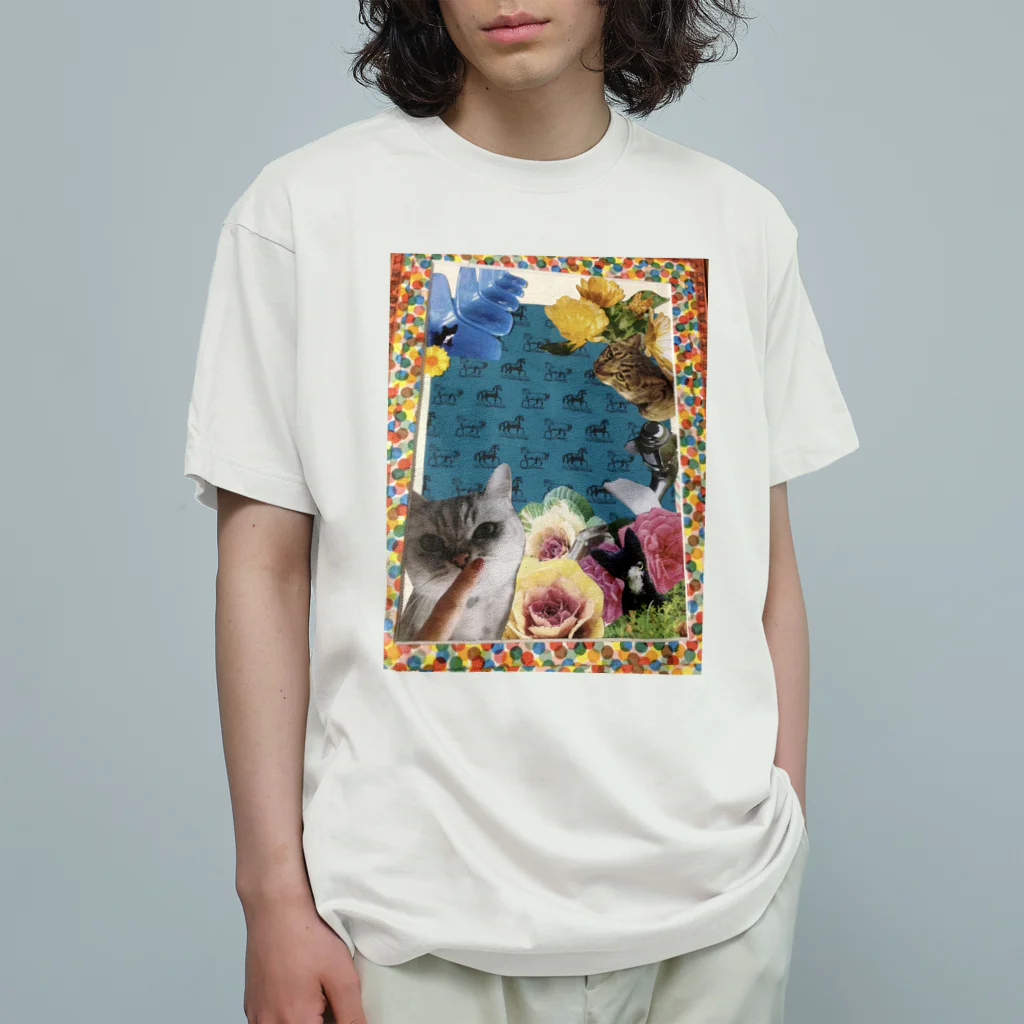 leafandcatのコラージュ オーガニックコットンTシャツ