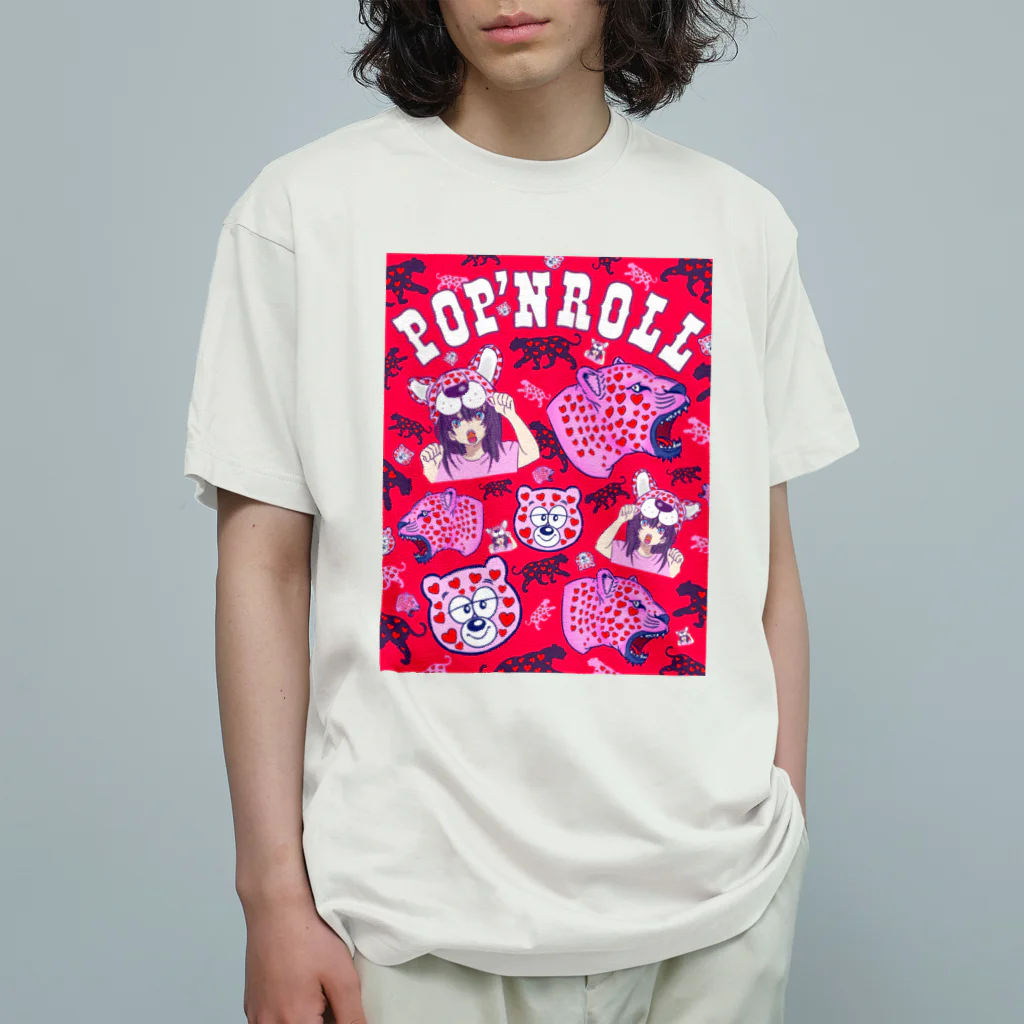 POP'N ROLLのpop'nrollのヒョウ柄 Organic Cotton T-Shirt