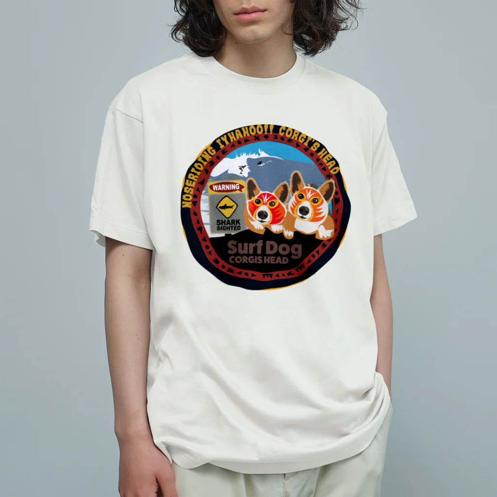 SantaClodaのコーギーズヘッドのマスクコーギー オーガニックコットンTシャツ