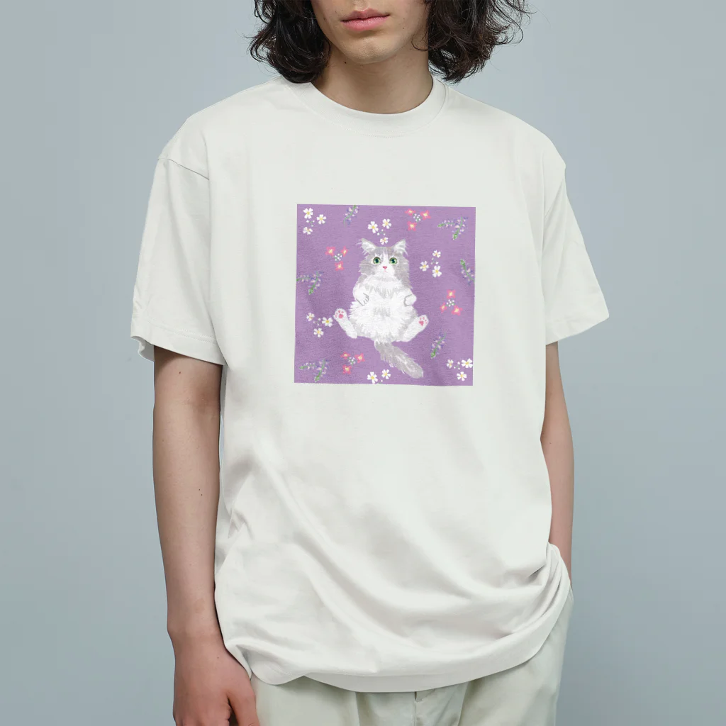 Mof mof daysのMof mof days　おっさんにゃんこ(灰色） オーガニックコットンTシャツ