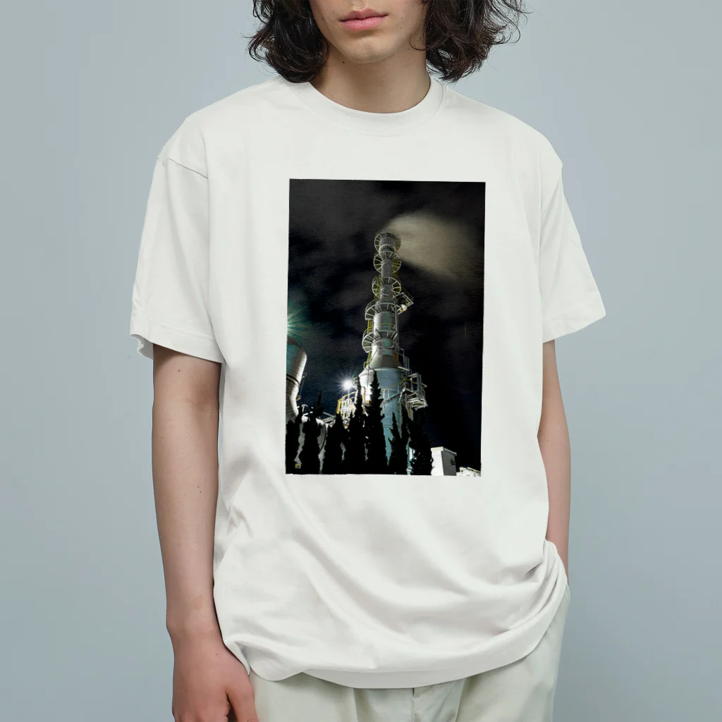 写真プリントの小名浜工場夜景 オーガニックコットンTシャツ