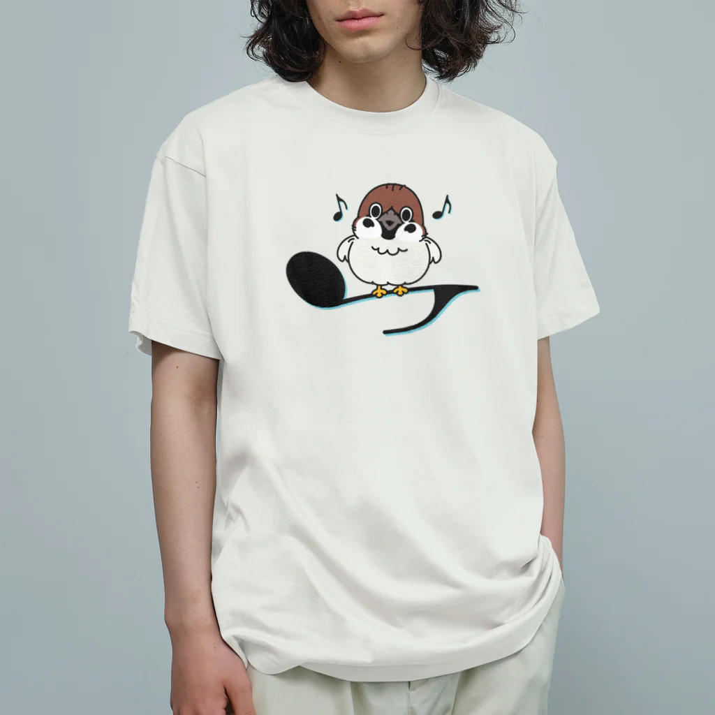 イラスト MONYAAT のスズメがちゅん A-L オーガニックコットンTシャツ