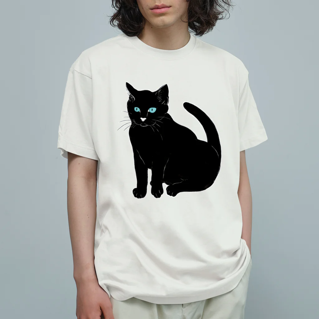 midoriyamadaのこっちを見ている黒猫 オーガニックコットンTシャツ