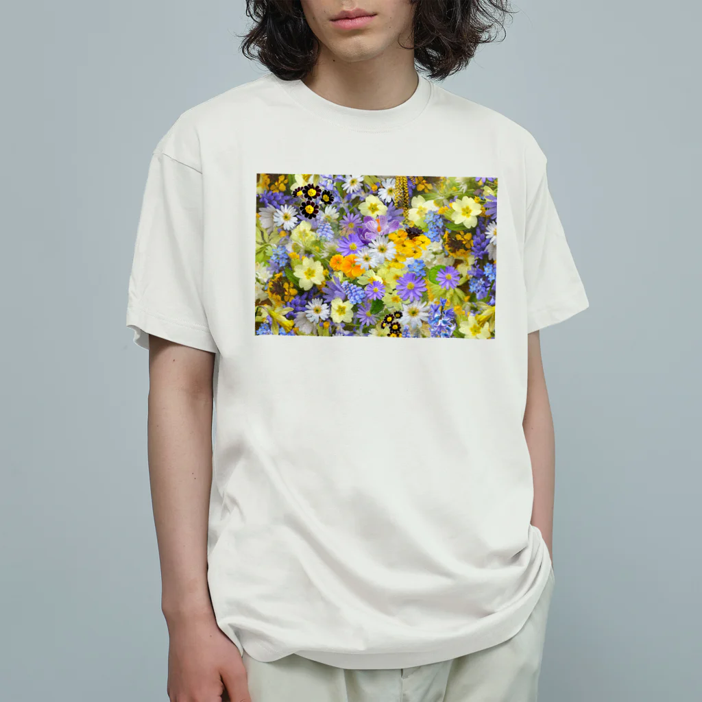 peony🦋🌼のpurple flower🌼 オーガニックコットンTシャツ