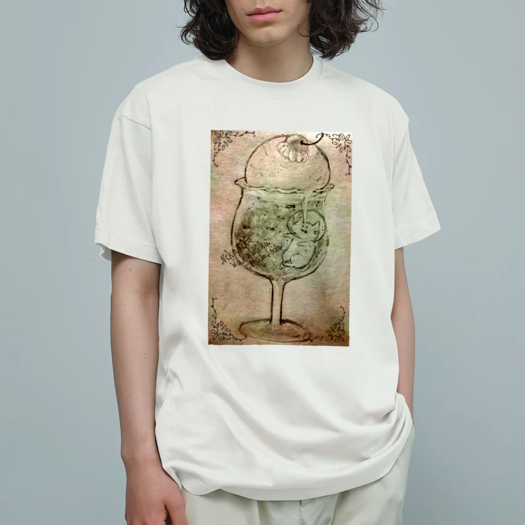 のびネコとおさかなのお店のねこねこわくわくクリームソーダ Organic Cotton T-Shirt