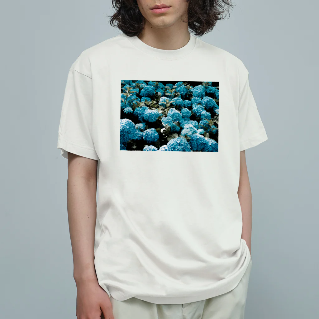 アオフジマキのアジサイ オーガニックコットンTシャツ