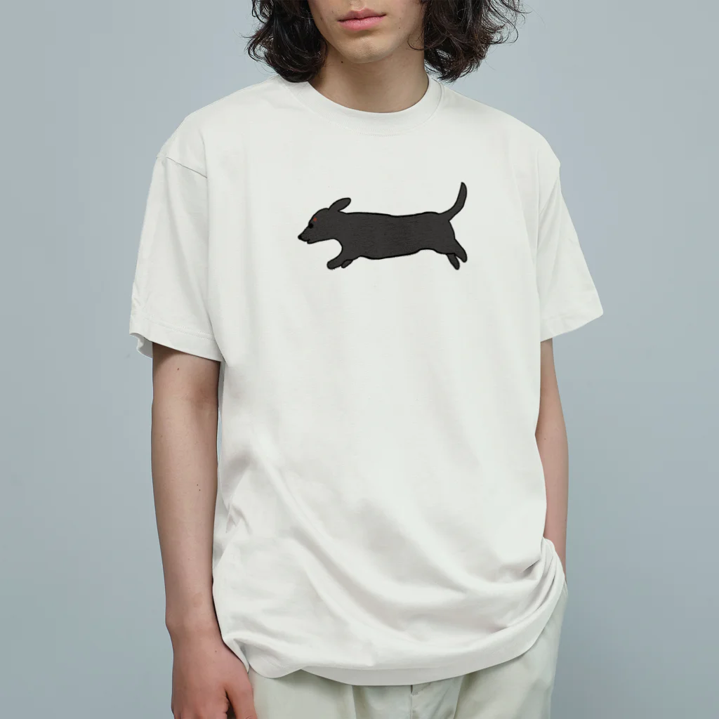 CHOSANAの走る犬 ダックス ブラック Organic Cotton T-Shirt