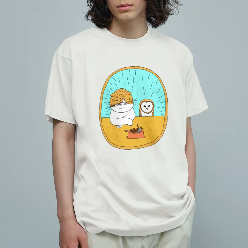 shimeji_omuのねことふくろう オーガニックコットンTシャツ