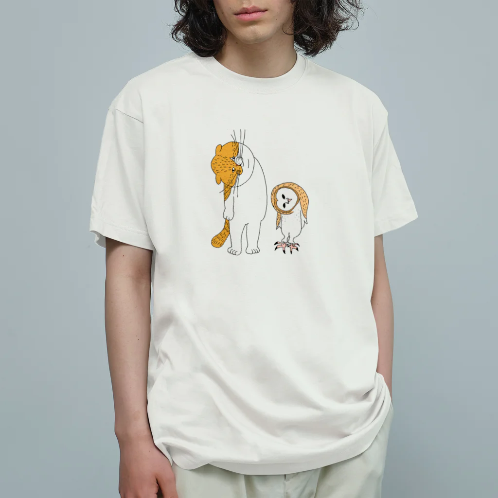 shimeji_omuのネコとメンフクロウ Organic Cotton T-Shirt