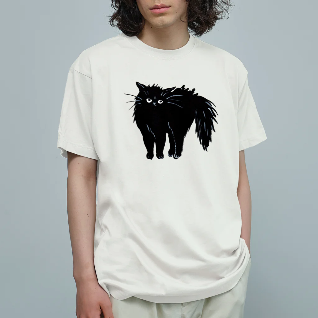 マイマイタケの怒ってます（黒猫） オーガニックコットンTシャツ