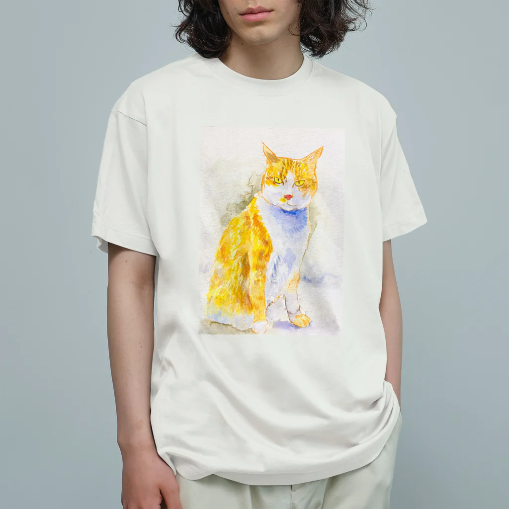 あおニャーマンの水彩画ねこ1 オーガニックコットンTシャツ