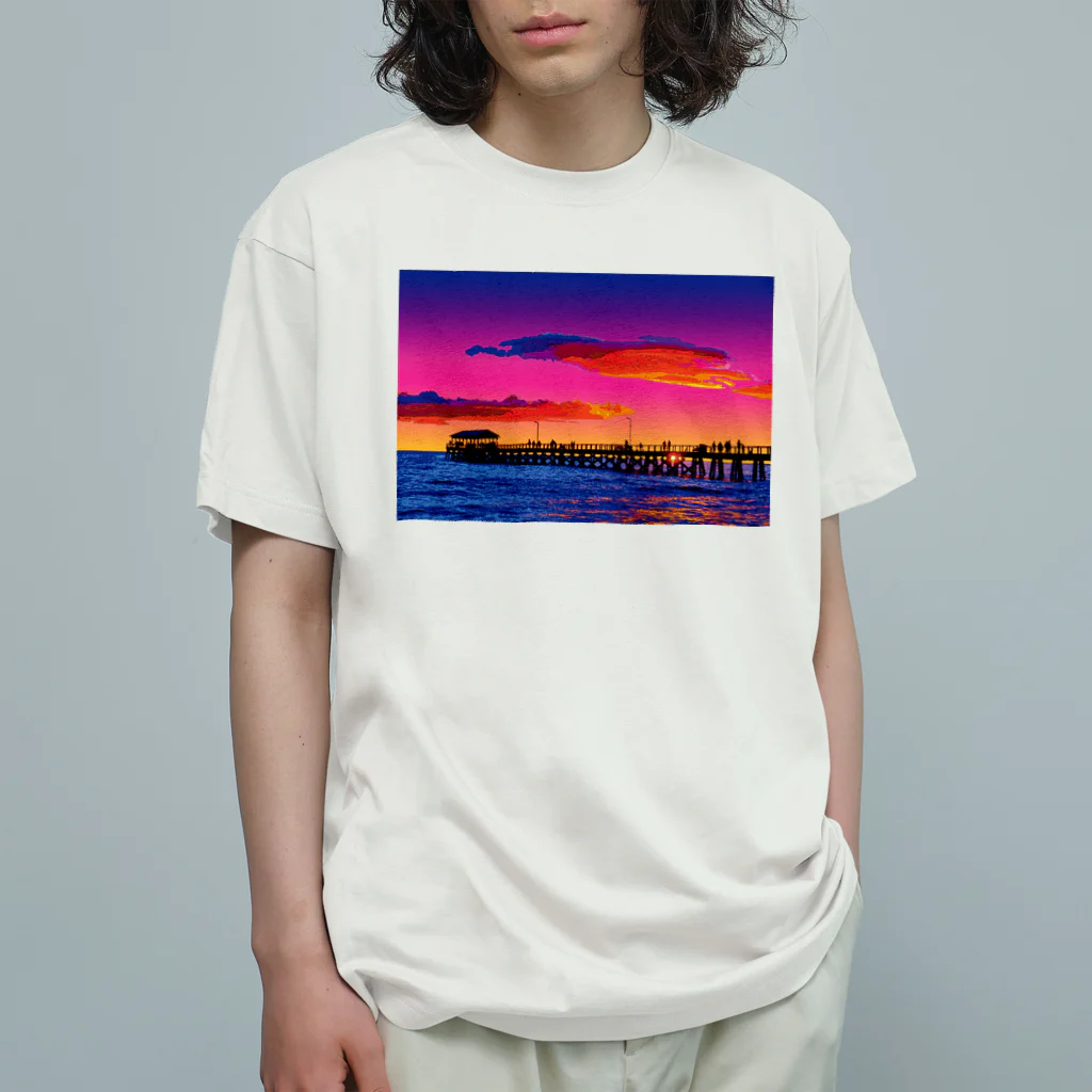 GALLERY misutawoのオーストラリア 夕暮れのヘンリービーチ桟橋 オーガニックコットンTシャツ