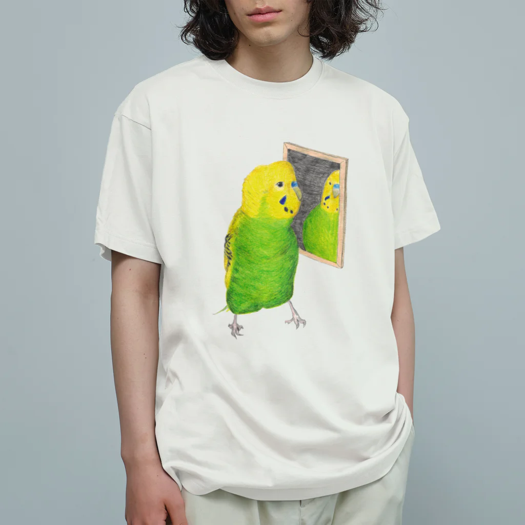 森図鑑の[森図鑑]セキセイインコと鏡 オーガニックコットンTシャツ