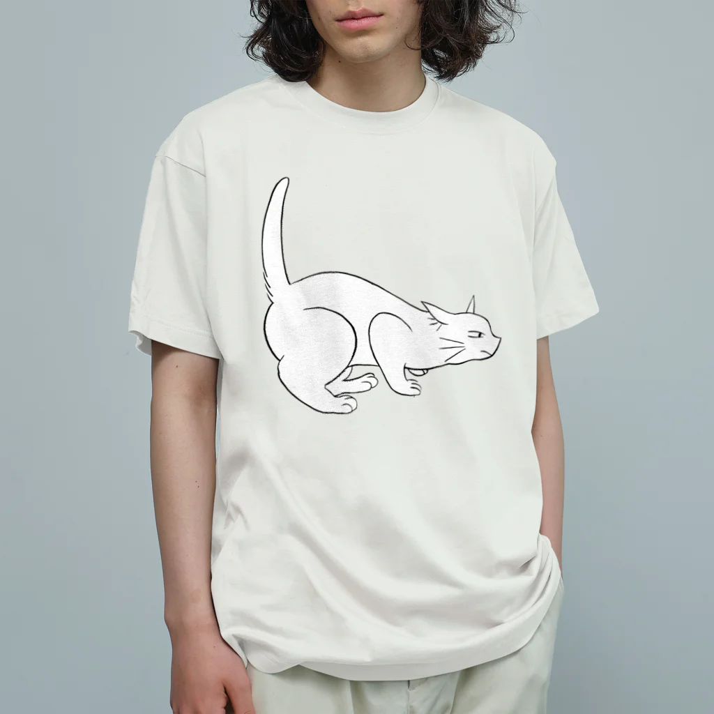 midoriyamadaのよこむき白ねこT オーガニックコットンTシャツ