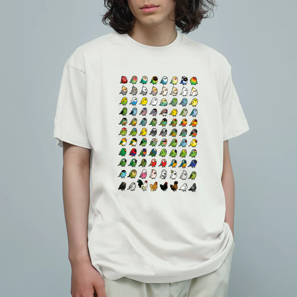 Cody the LovebirdのChubby Bird 鳥さん大集合 Organic Cotton T-Shirt